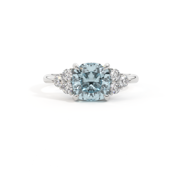 Trefoil Cushion Aquamarine Platinum Ring