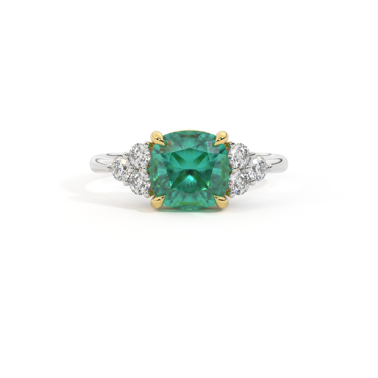 Trefoil Cushion Emerald Platinum Ring