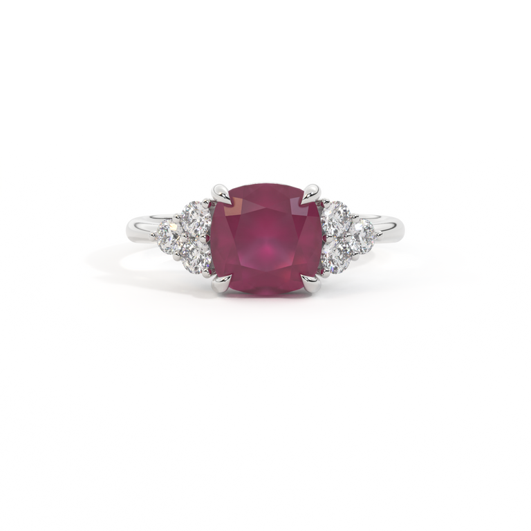 Trefoil Cushion Ruby Platinum Ring