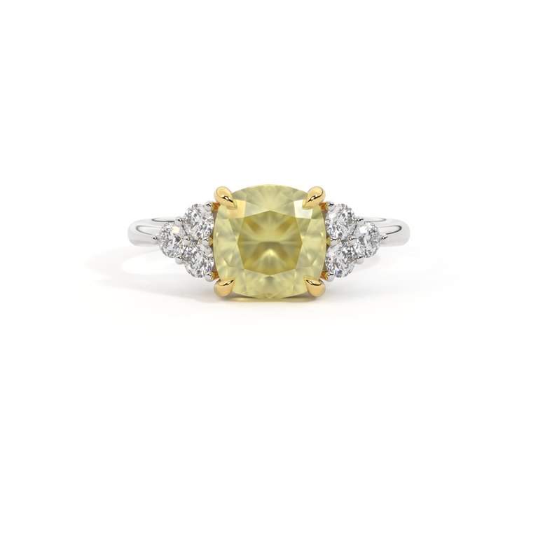Trefoil Cushion Yellow Sapphire Platinum Ring