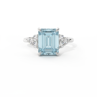 Trefoil Emerald Aquamarine Platinum Ring