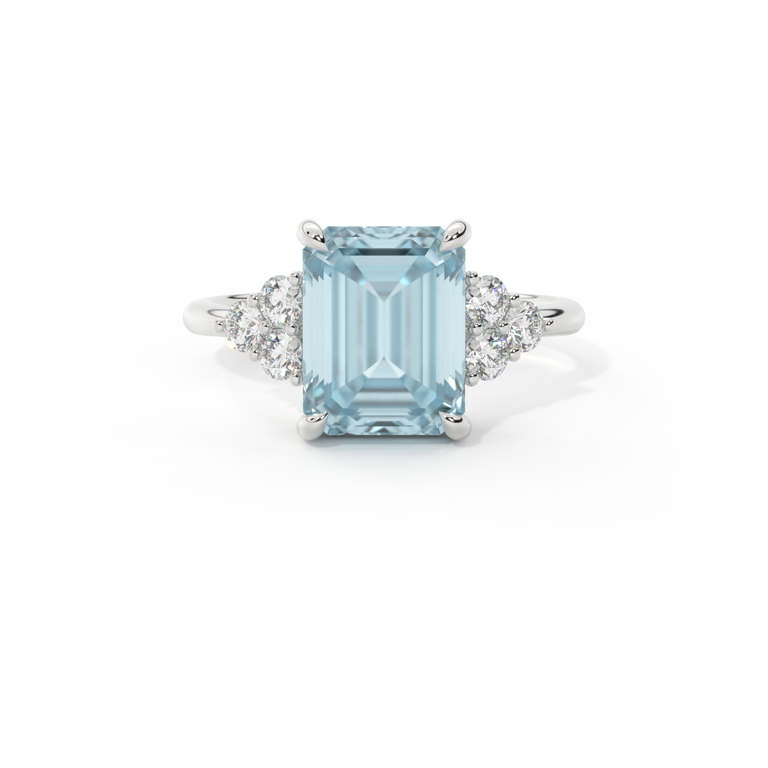 Trefoil Emerald Aquamarine Platinum Ring