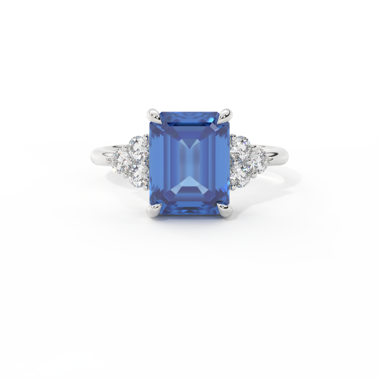 Trefoil Emerald Blue Sapphire Platinum Ring