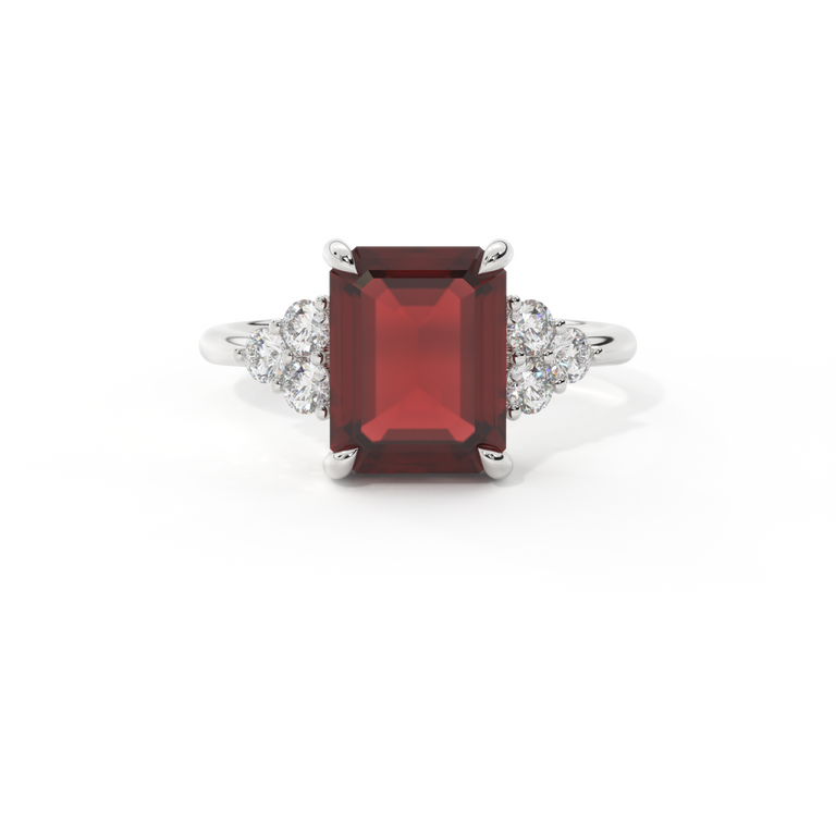 Trefoil Emerald Garnet Platinum Ring