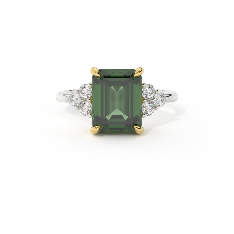 Trefoil Emerald Green Sapphire Platinum Ring