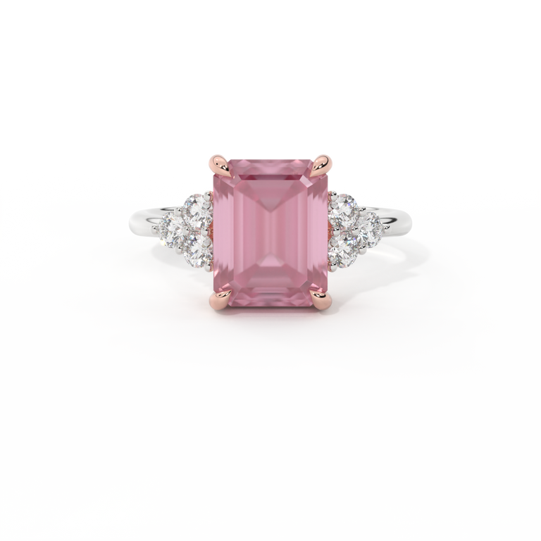 Trefoil Emerald Pink Sapphire Platinum Ring