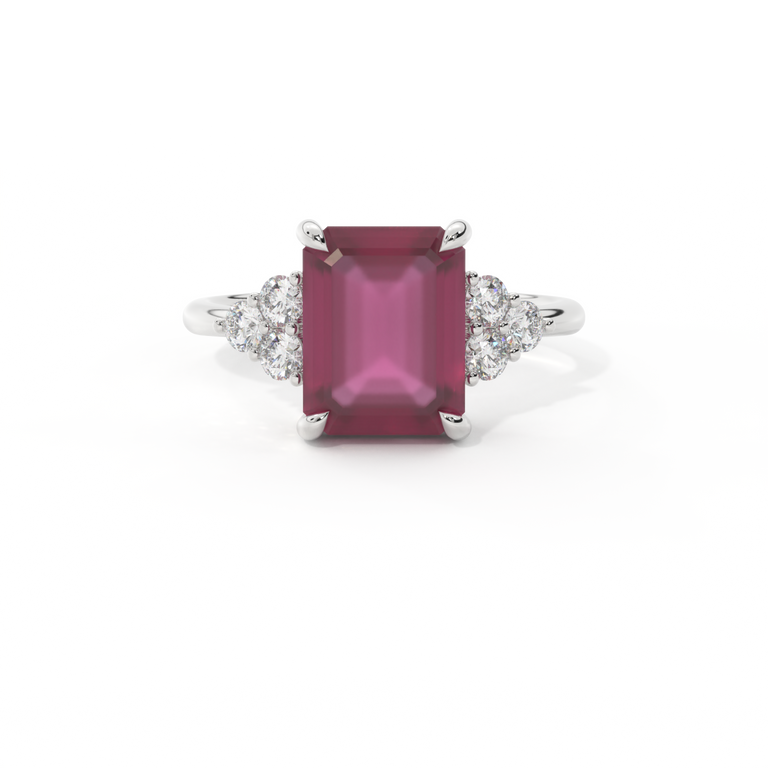 Trefoil Emerald Ruby Platinum Ring