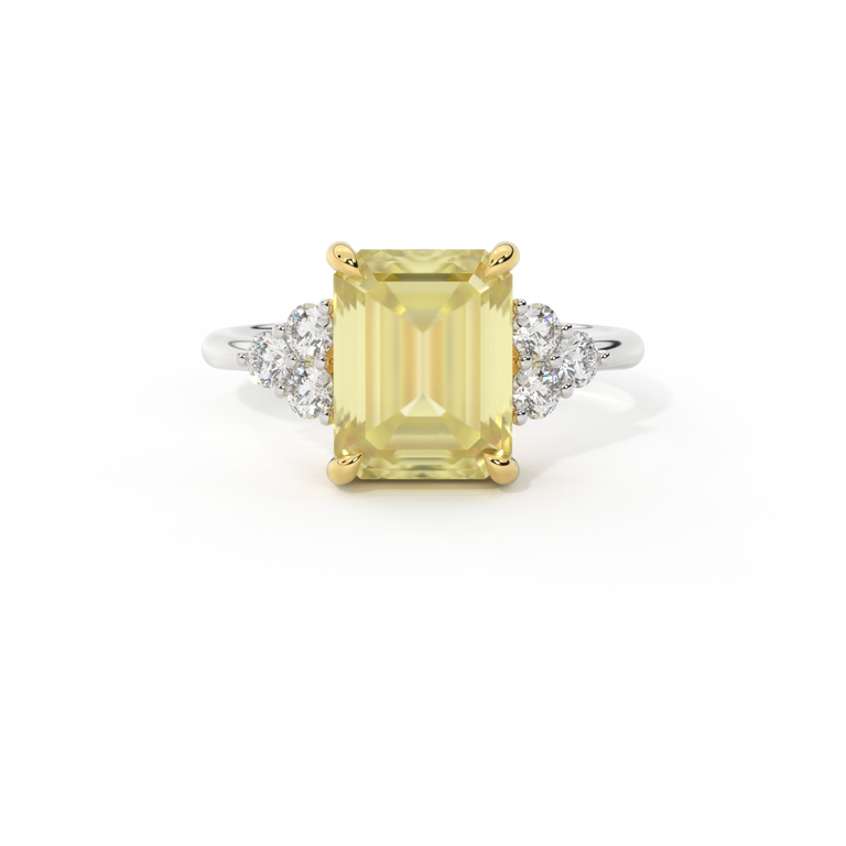 Trefoil Emerald Yellow Sapphire Platinum Ring