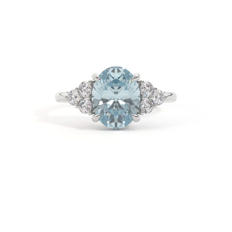 Trefoil Oval Aquamarine Platinum Ring