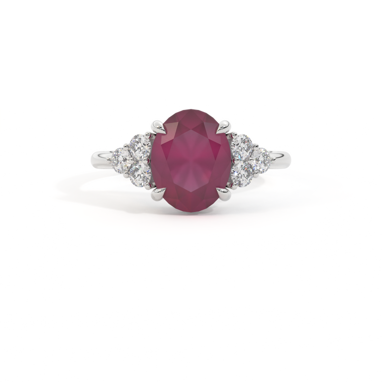 Trefoil Oval Ruby Platinum Ring