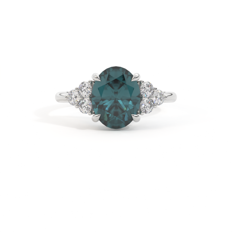 Trefoil Oval Teal Sapphire Platinum Ring