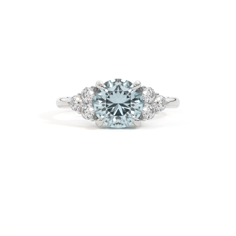 Trefoil Round Aquamarine Platinum Ring