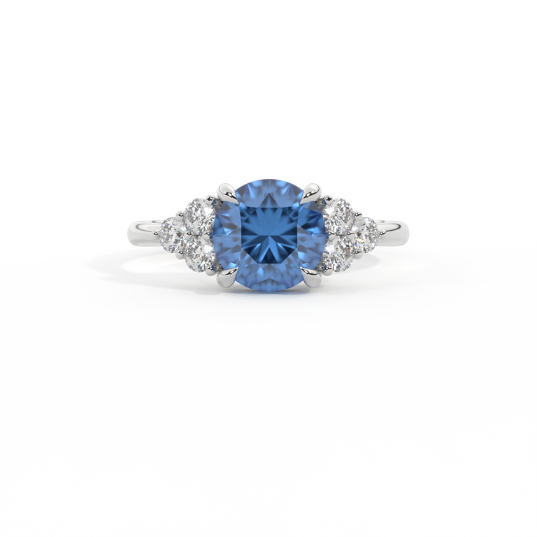Trefoil Round Blue Sapphire Platinum Ring