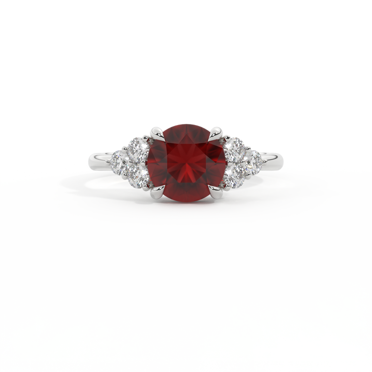 Trefoil Round Garnet Platinum Ring