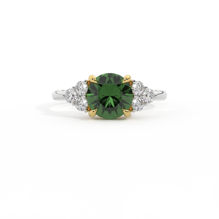Trefoil Round Green Sapphire Platinum Ring