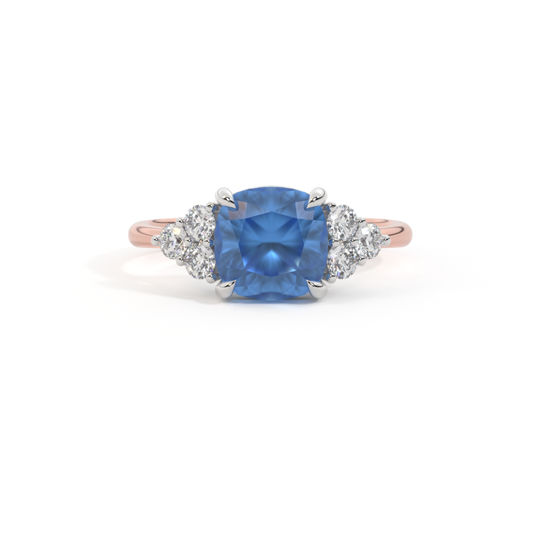 Trefoil Cushion Blue Sapphire 18K Rose Gold Ring