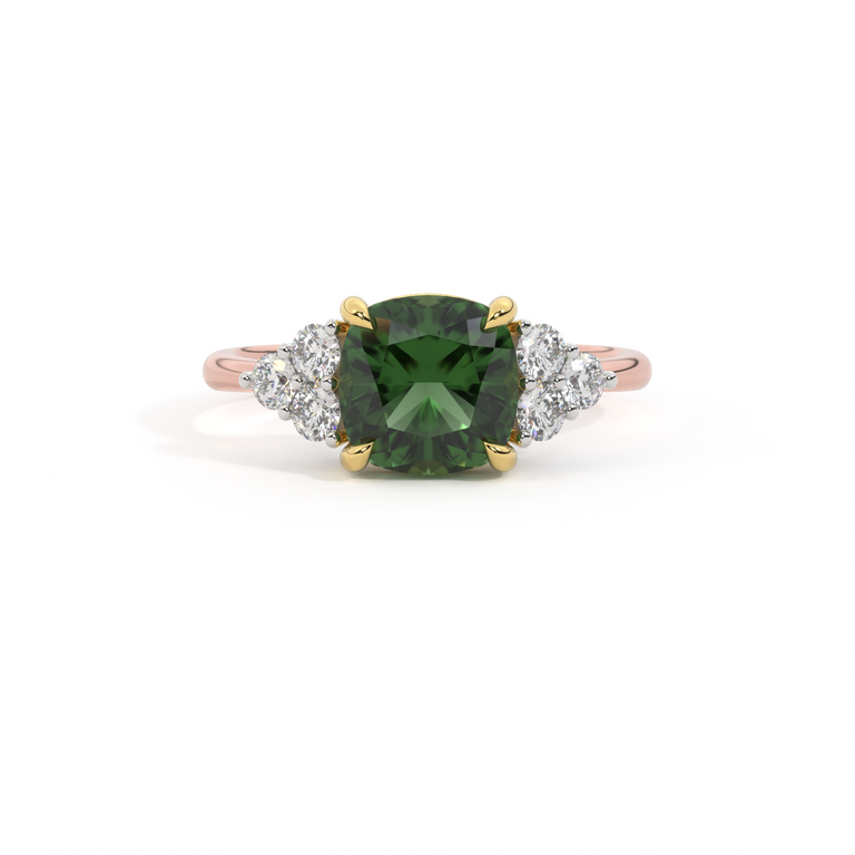 Trefoil Cushion Green Sapphire 18K Rose Gold Ring