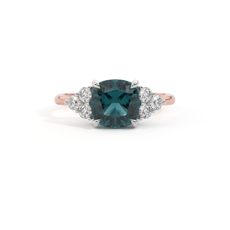 Trefoil Cushion Teal Sapphire 18K Rose Gold Ring