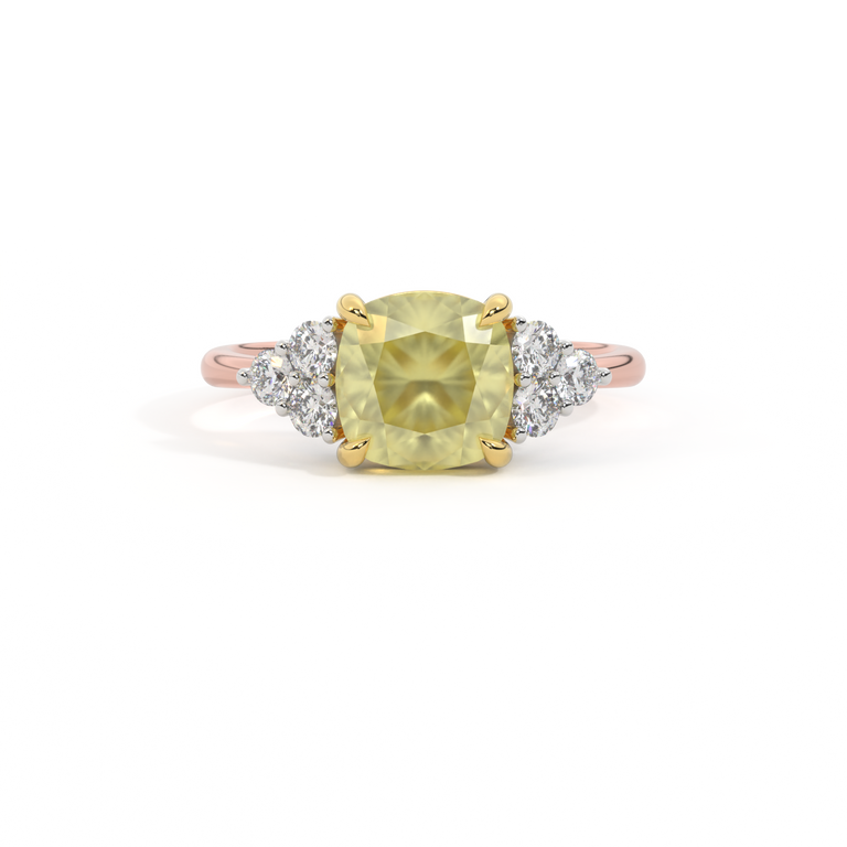 Trefoil Cushion Yellow Sapphire 18K Rose Gold Ring
