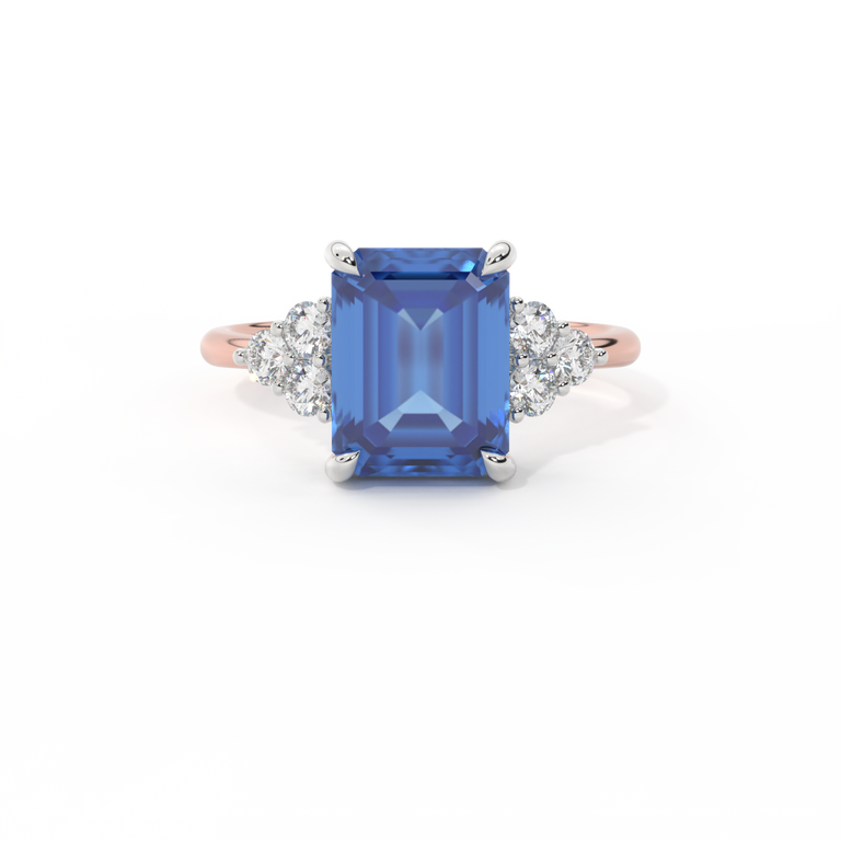 Trefoil Emerald Blue Sapphire 18K Rose Gold Ring
