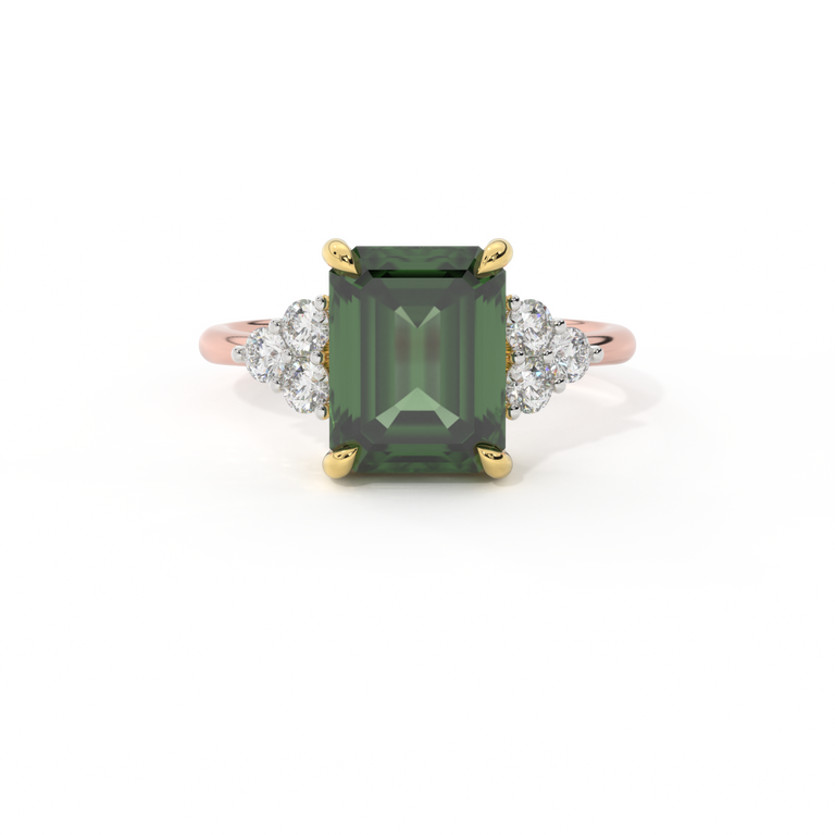 Trefoil Emerald Green Sapphire 18K Rose Gold Ring