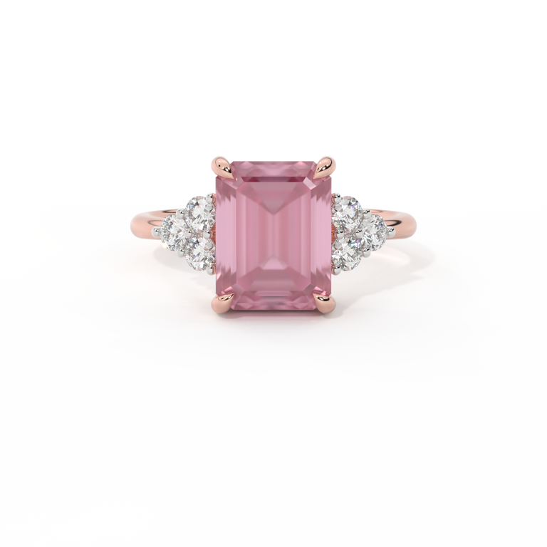 Trefoil Emerald Pink Sapphire 18K Rose Gold Ring