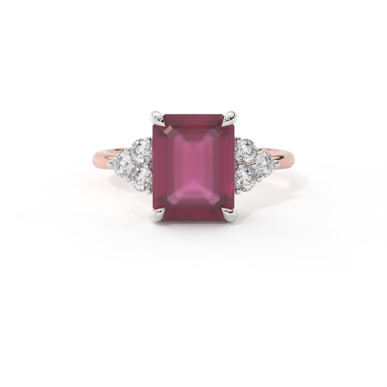 Trefoil Emerald Ruby 18K Rose Gold Ring