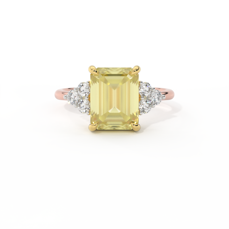 Trefoil Emerald Yellow Sapphire 18K Rose Gold Ring