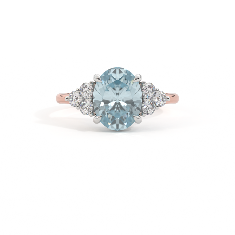Trefoil Oval Aquamarine 18K Rose Gold Ring