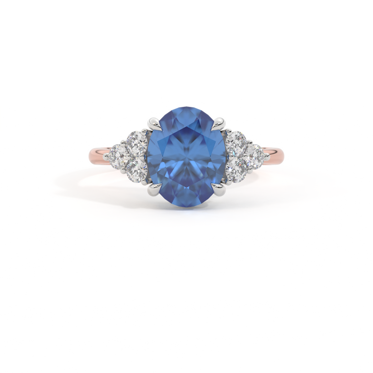 Trefoil Oval Blue Sapphire 18K Rose Gold Ring