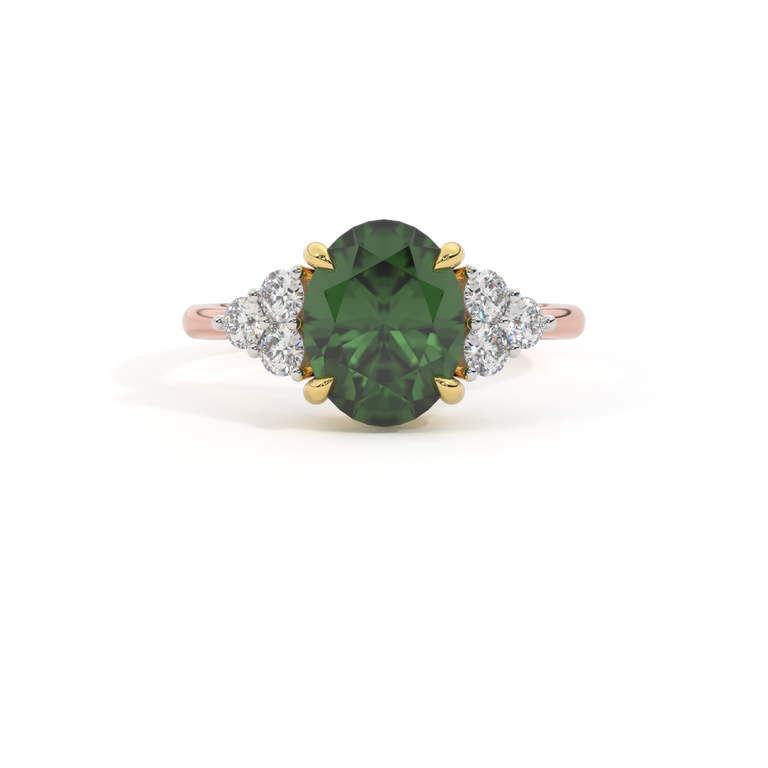 Trefoil Oval Green Sapphire 18K Rose Gold Ring