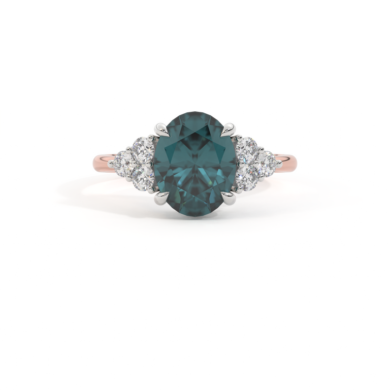 Trefoil Oval Teal Sapphire 18K Rose Gold Ring