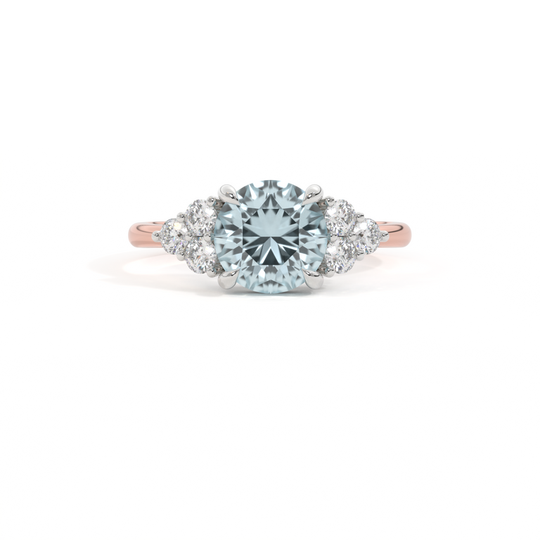 Trefoil Round Aquamarine 18K Rose Gold Ring
