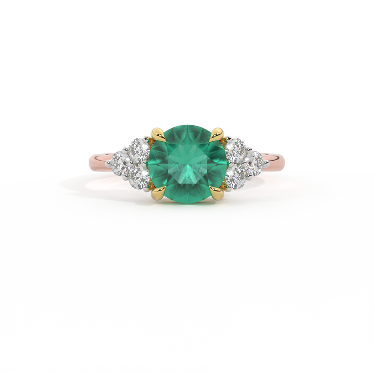 Trefoil Round Emerald 18K Rose Gold Ring