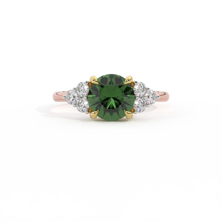 Trefoil Round Green Sapphire 18K Rose Gold Ring