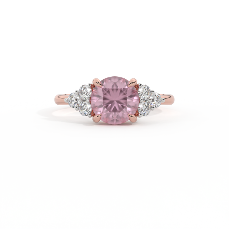 Trefoil Round Pink Sapphire 18K Rose Gold Ring