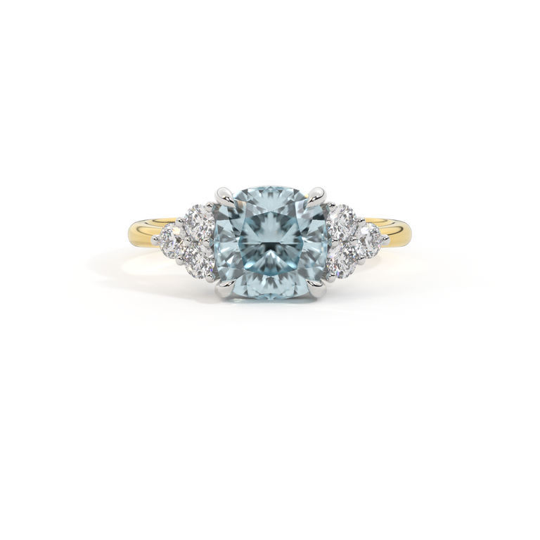 Trefoil Cushion Aquamarine 18K Yellow Gold Ring
