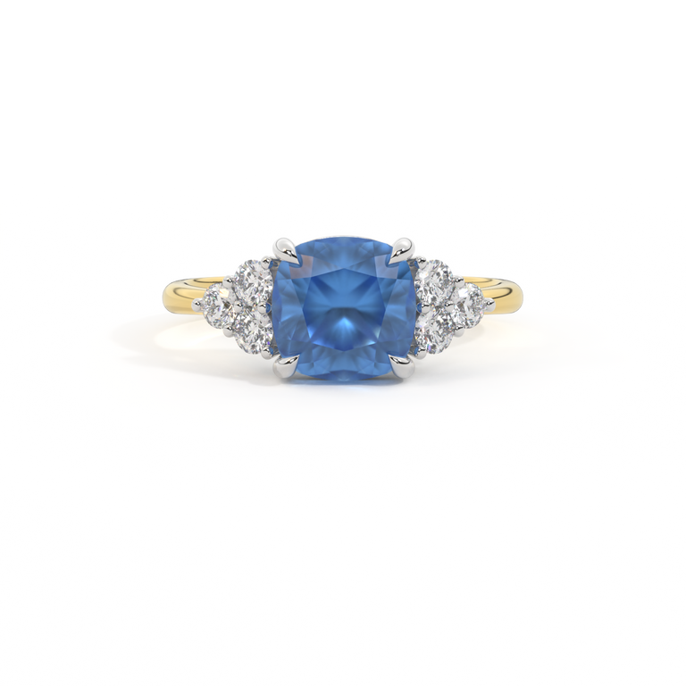 Trefoil Cushion Blue Sapphire 18K Yellow Gold Ring