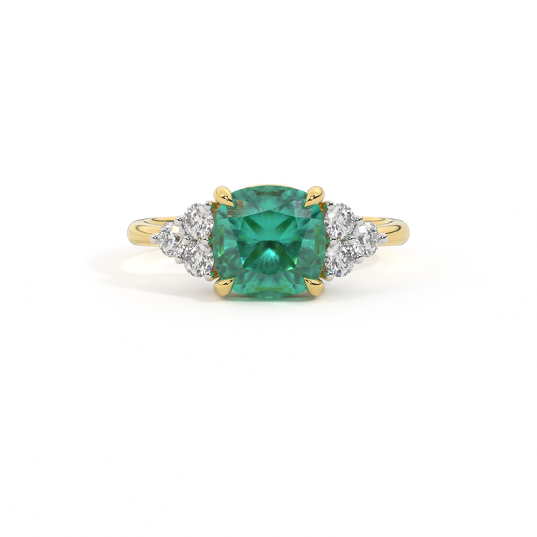 Trefoil Cushion Emerald 18K Yellow Gold Ring