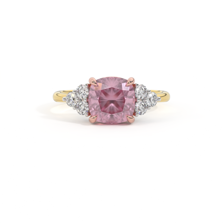 Trefoil Cushion Pink Sapphire 18K Yellow Gold Ring