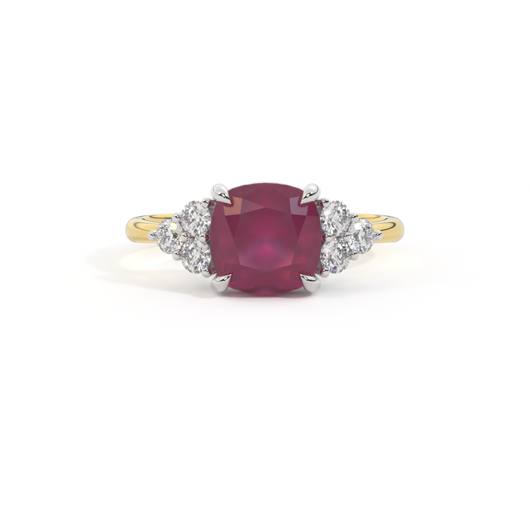 Trefoil Cushion Ruby 18K Yellow Gold Ring