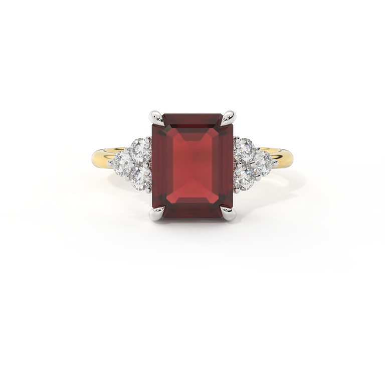 Trefoil Emerald Garnet 18K Yellow Gold Ring