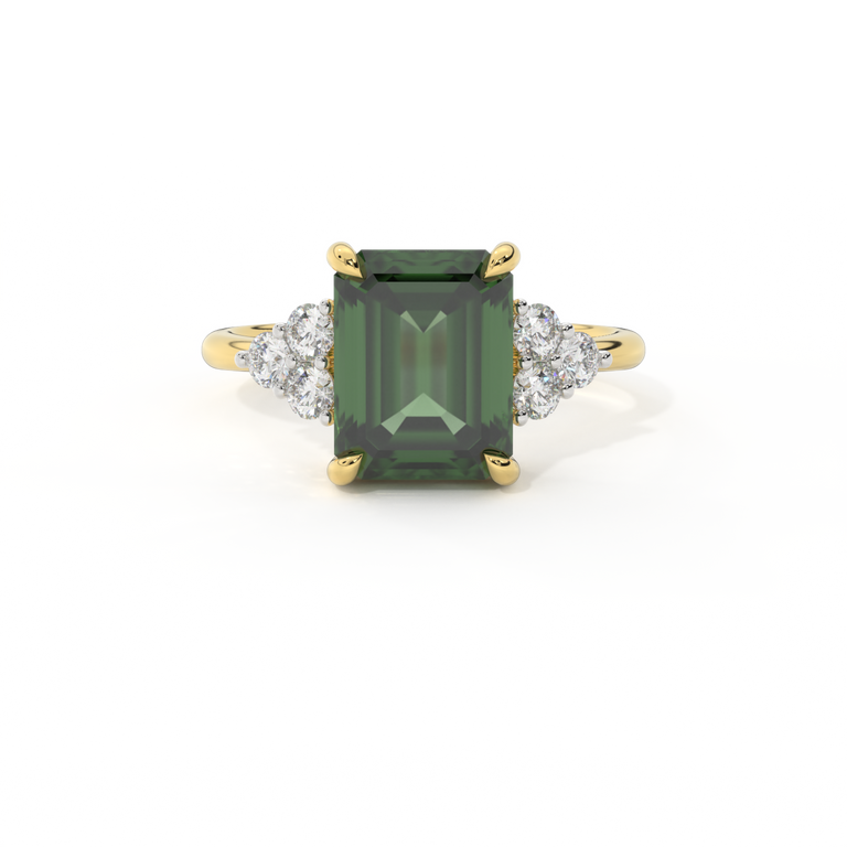 Trefoil Emerald Green Sapphire 18K Yellow Gold Ring