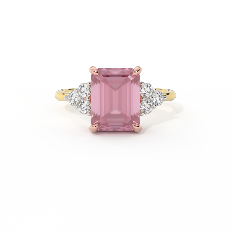 Trefoil Emerald Pink Sapphire 18K Yellow Gold Ring