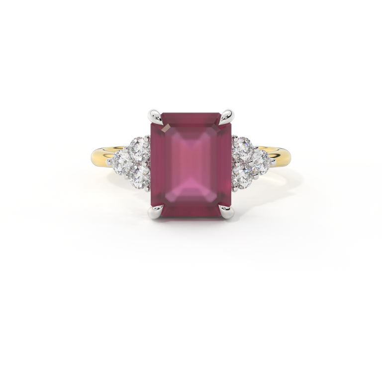 Trefoil Emerald Ruby 18K Yellow Gold Ring
