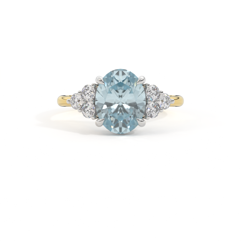 Trefoil Oval Aquamarine 18K Yellow Gold Ring