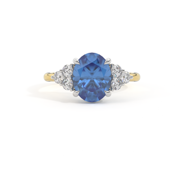 Trefoil Oval Blue Sapphire 18K Yellow Gold Ring
