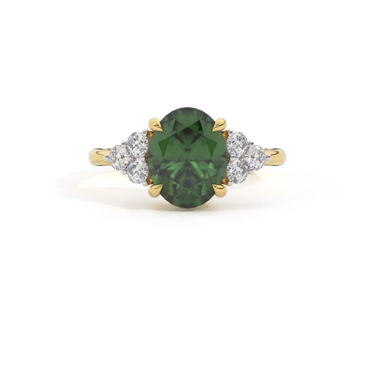 Trefoil Oval Green Sapphire 18K Yellow Gold Ring