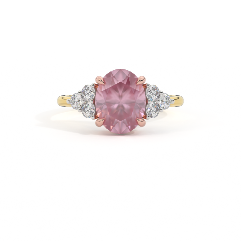 Trefoil Oval Pink Sapphire 18K Yellow Gold Ring