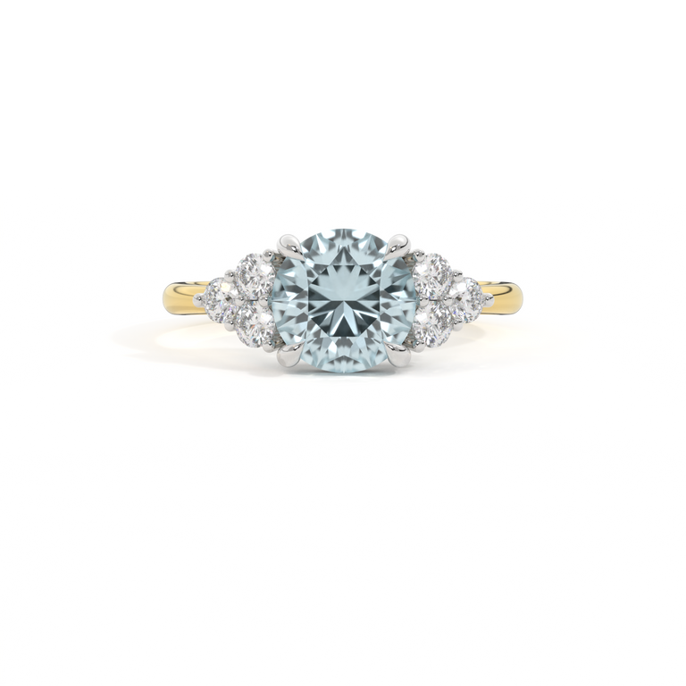 Trefoil Round Aquamarine 18K Yellow Gold Ring